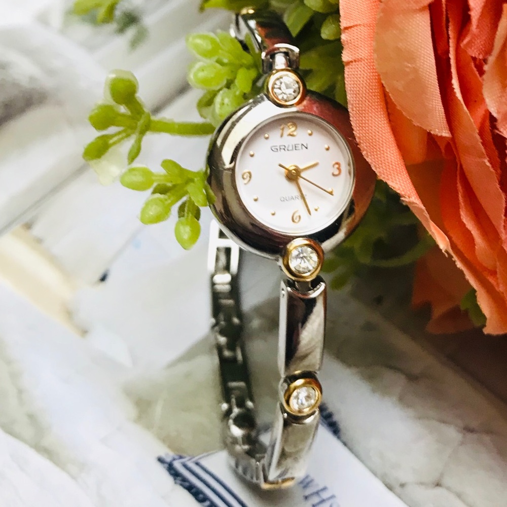 Gruen Two Toned Watch with 10 Cz’s Stones Bracelet